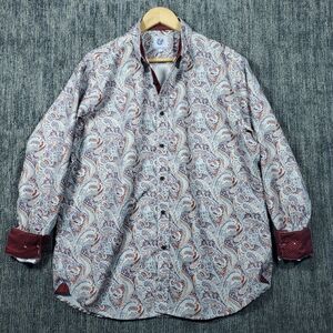 Kilburne Finch Dress Shirt Mens Size XL White / Red Paisley Cotton Long Sleeve